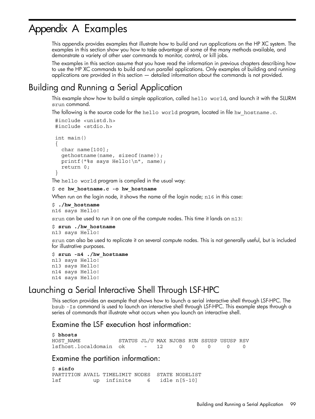 HP XC System 3.x Software manual Appendix a Examples, Building and Running a Serial Application 