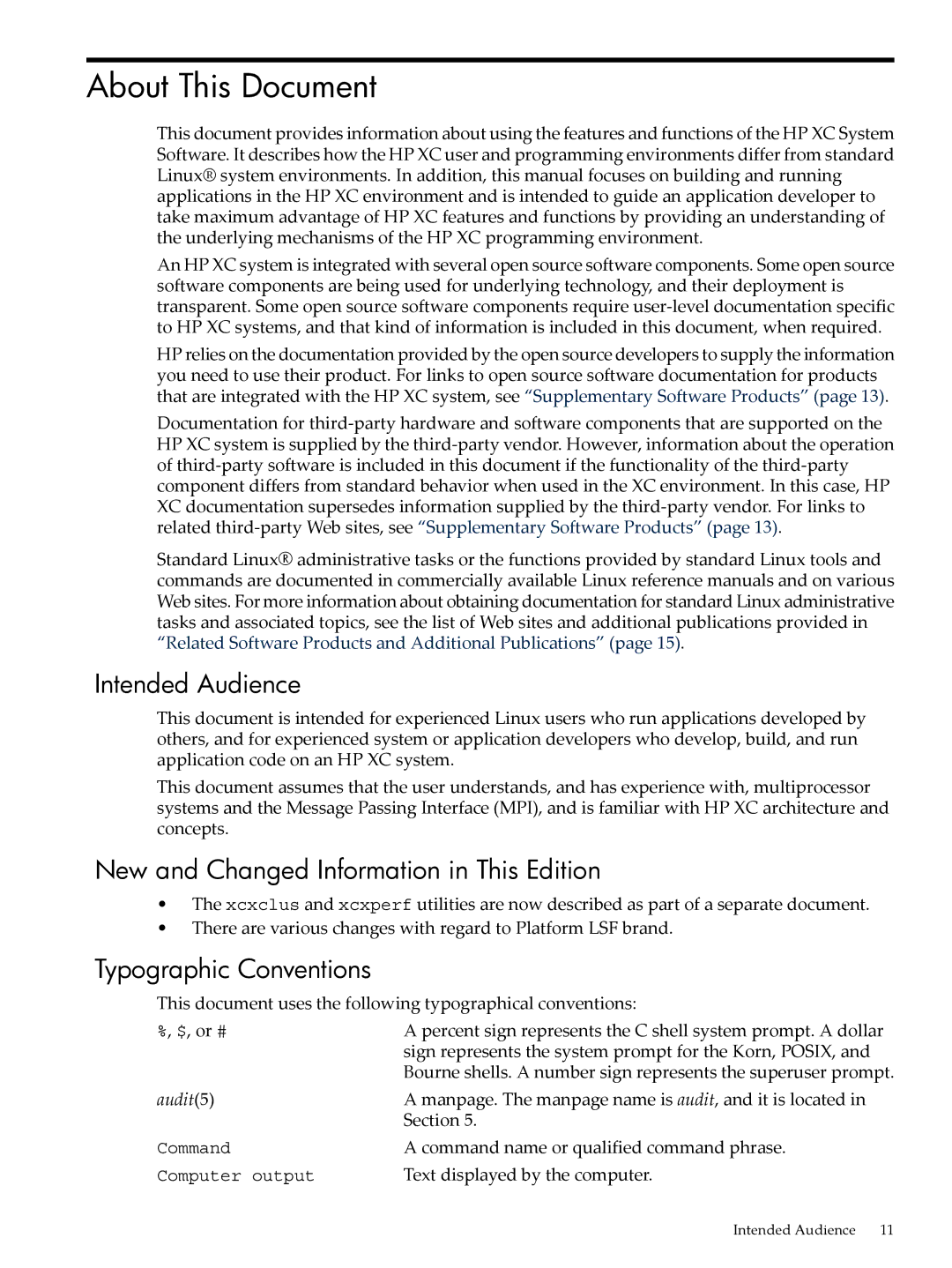 HP XC System 4.x Software manual About This Document, Intended Audience, New and Changed Information in This Edition 