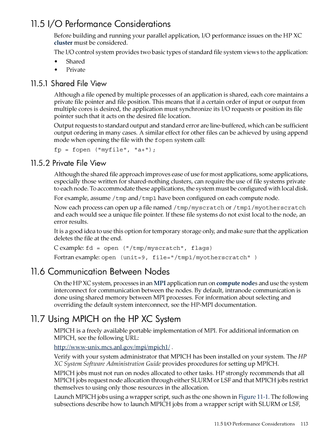 HP XC System 4.x Software manual 11.5 I/O Performance Considerations, Communication Between Nodes, Shared File View 