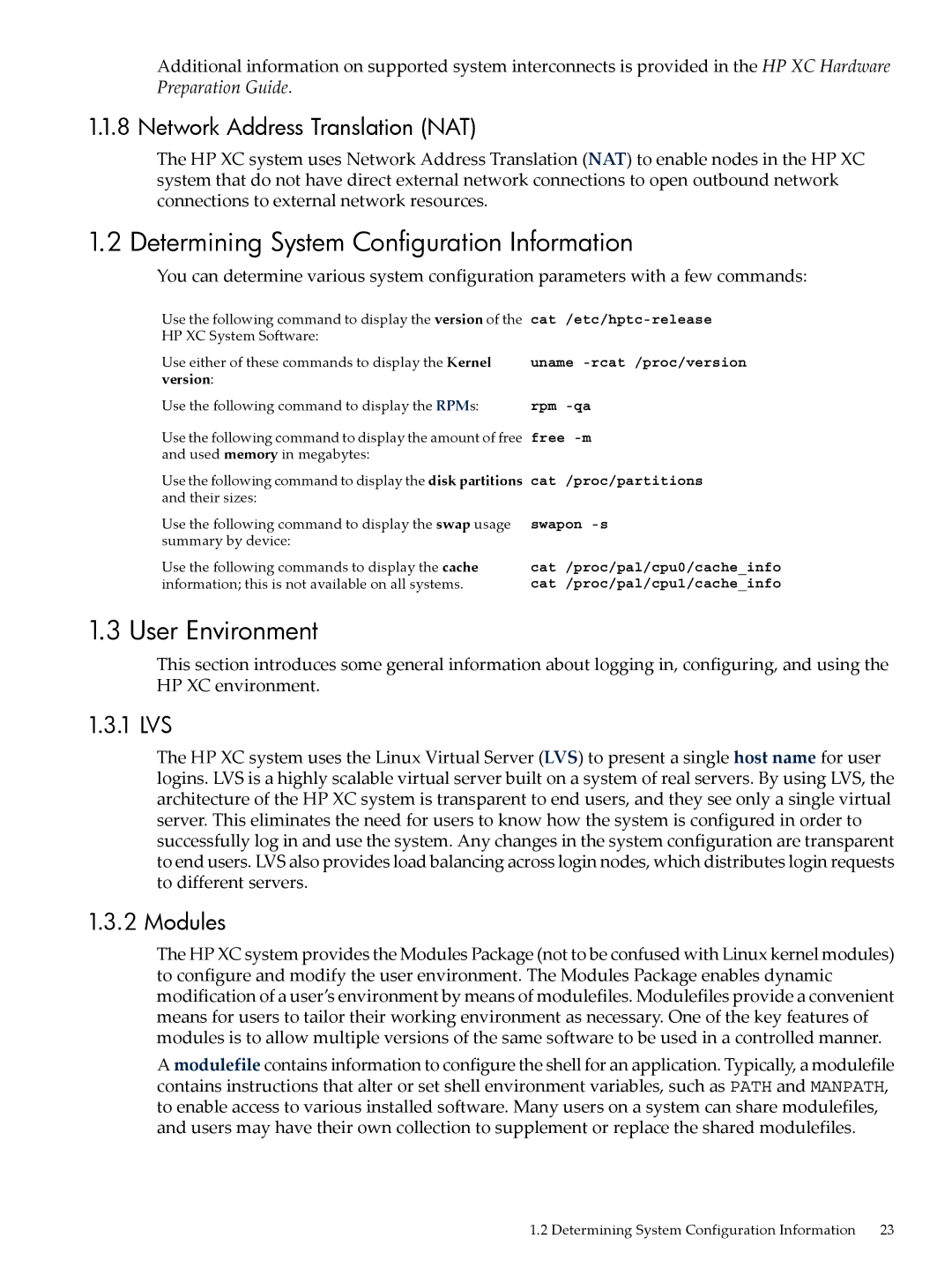 HP XC System 4.x Software Determining System Configuration Information, User Environment, Network Address Translation NAT 