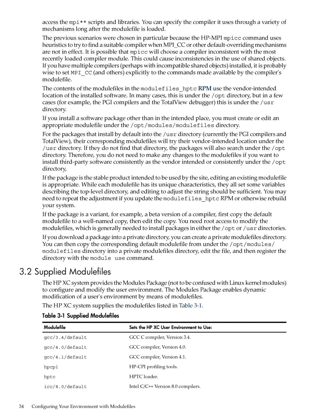 HP XC System 4.x Software manual Supplied Modulefiles 