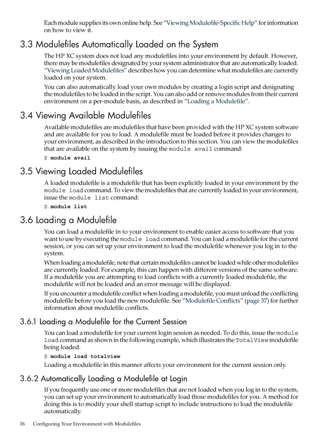 HP XC System 4.x Software manual Modulefiles Automatically Loaded on the System, Viewing Available Modulefiles 