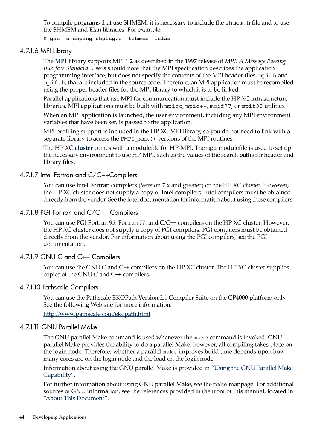 HP XC System 4.x Software manual MPI Library, Intel Fortran and C/C++Compilers, PGI Fortran and C/C++ Compilers 