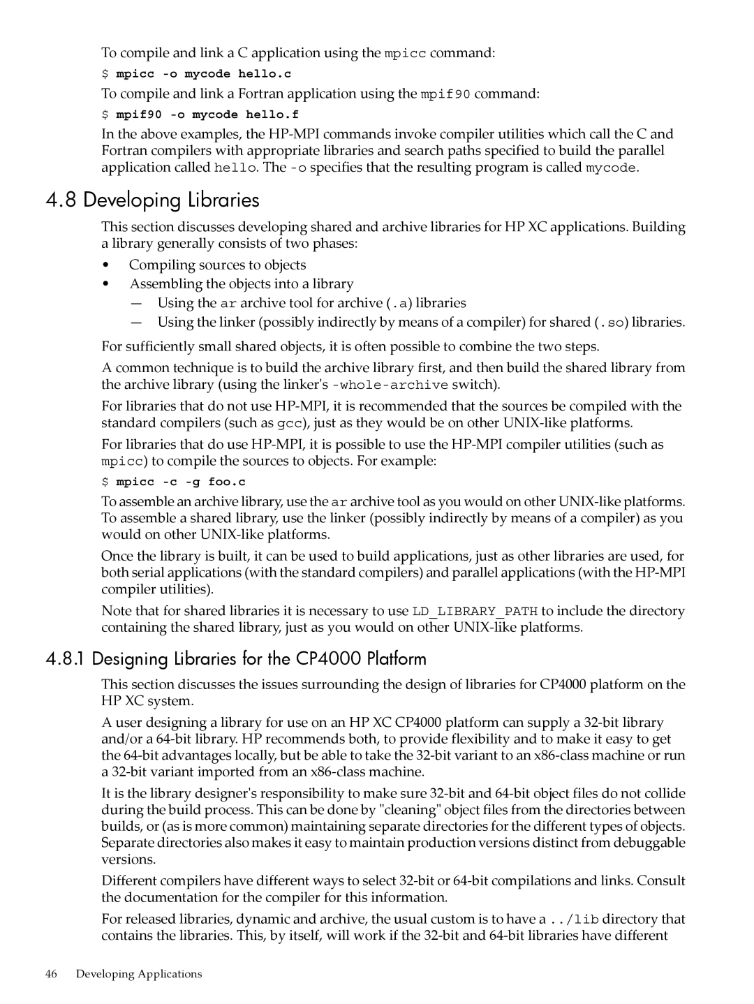 HP XC System 4.x Software manual Developing Libraries, Designing Libraries for the CP4000 Platform 