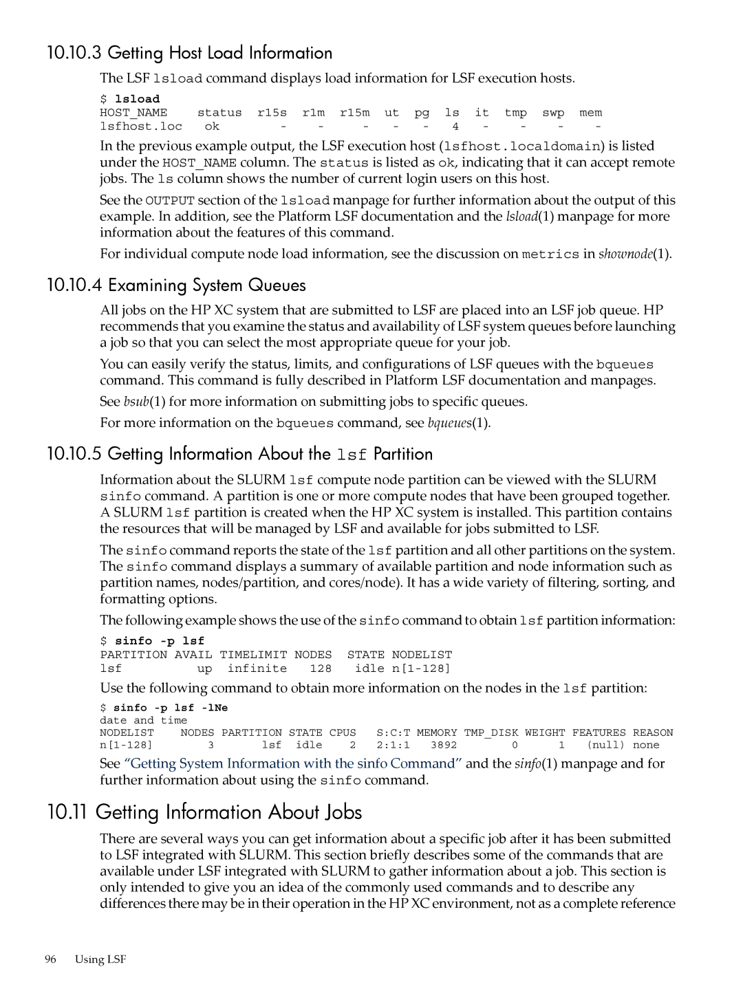 HP XC System 4.x Software manual Getting Information About Jobs, Getting Host Load Information, Examining System Queues 