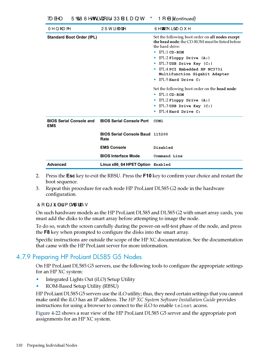 HP XC System Software 3.2.1 manual Preparing HP ProLiant DL585 G5 Nodes, Set the following boot order on the head node 