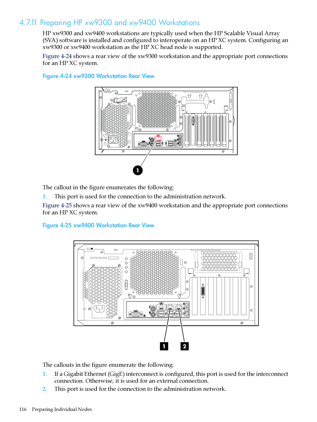 HP XC System Software 3.2.1 manual Preparing HP xw9300 and xw9400 Workstations, 24 xw9300 Workstation Rear View 