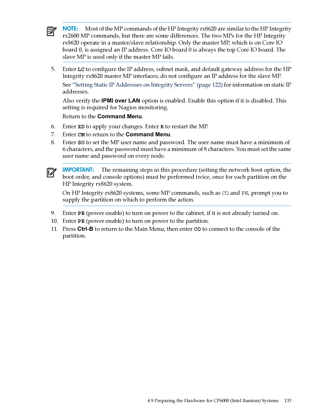 HP XC System Software 3.2.1 manual Preparing the Hardware for CP6000 Intel Itanium Systems 