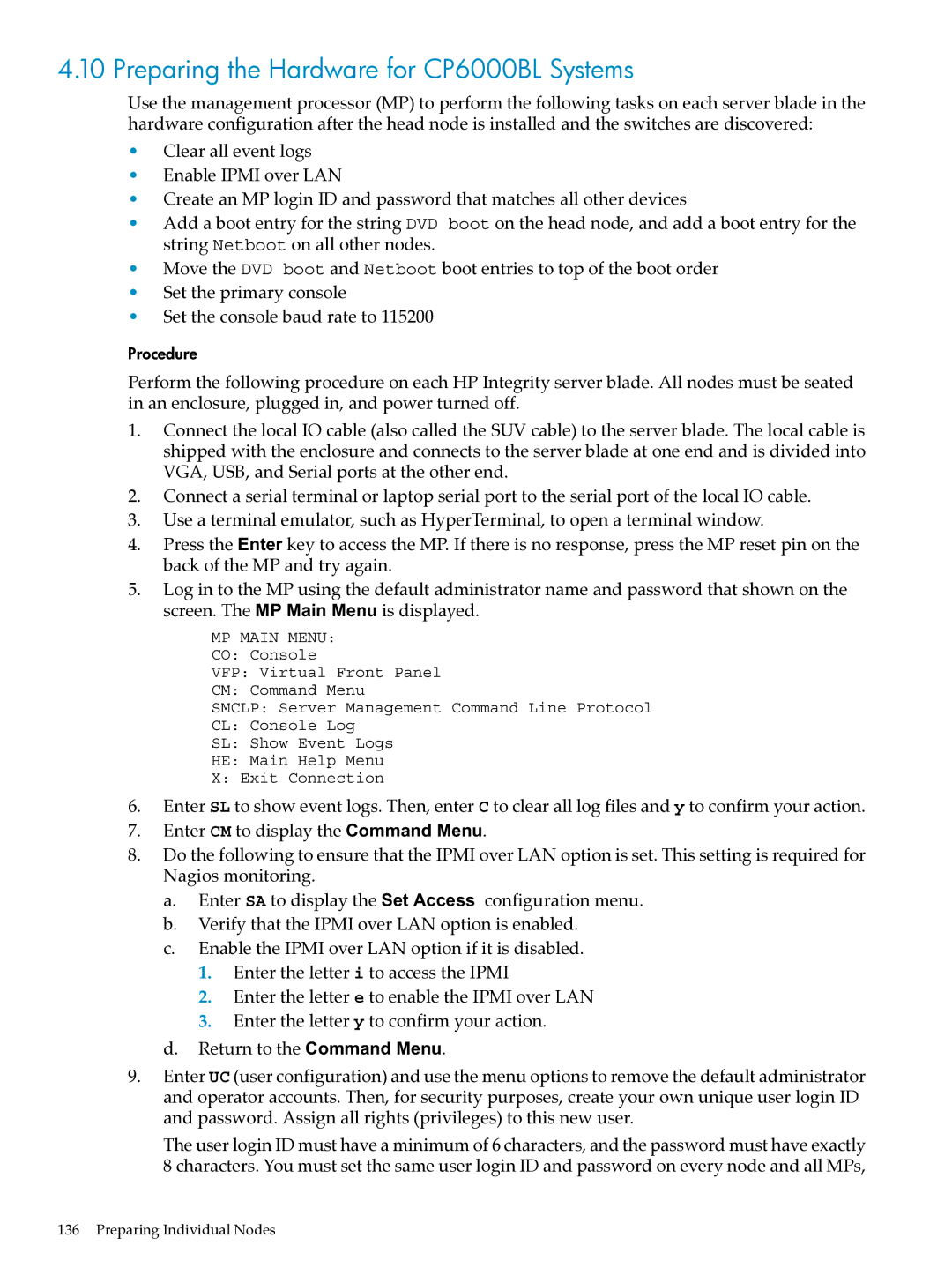 HP XC System Software 3.2.1 manual Preparing the Hardware for CP6000BL Systems 