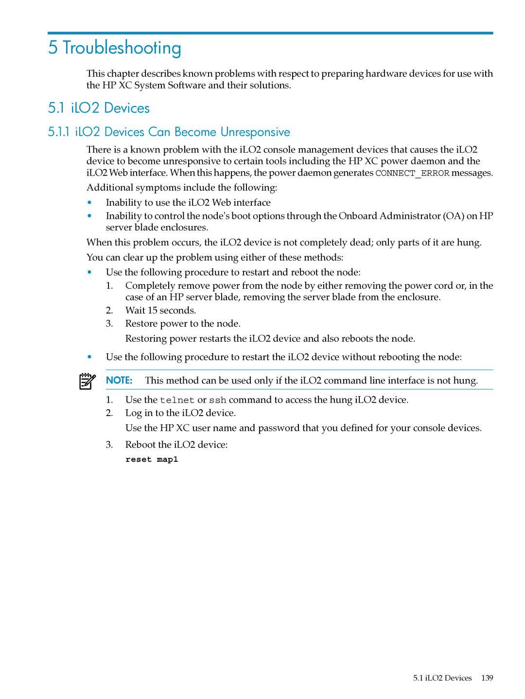 HP XC System Software 3.2.1 manual Troubleshooting, ILO2 Devices, 1 iLO2 Devices Can Become Unresponsive 