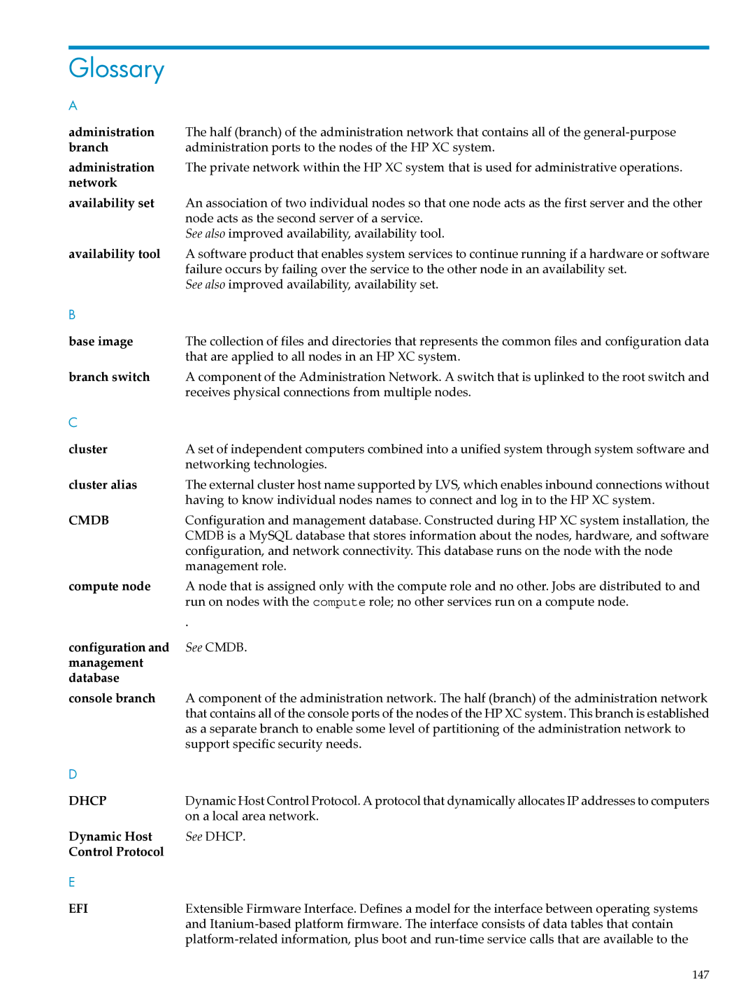 HP XC System Software 3.2.1 manual Glossary, Network Availability set 