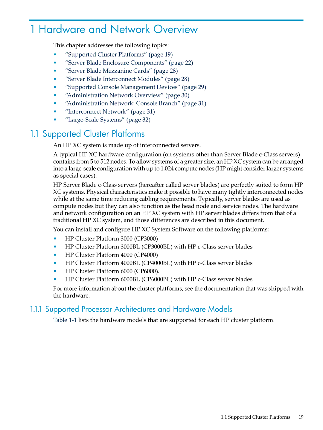 HP XC System Software 3.2.1 manual Hardware and Network Overview, Supported Cluster Platforms 