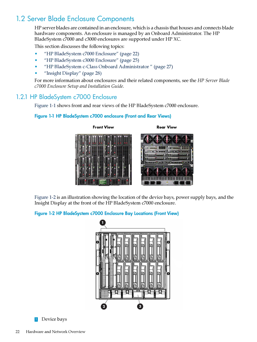 HP XC System Software 3.2.1 manual Server Blade Enclosure Components, HP BladeSystem c7000 Enclosure 