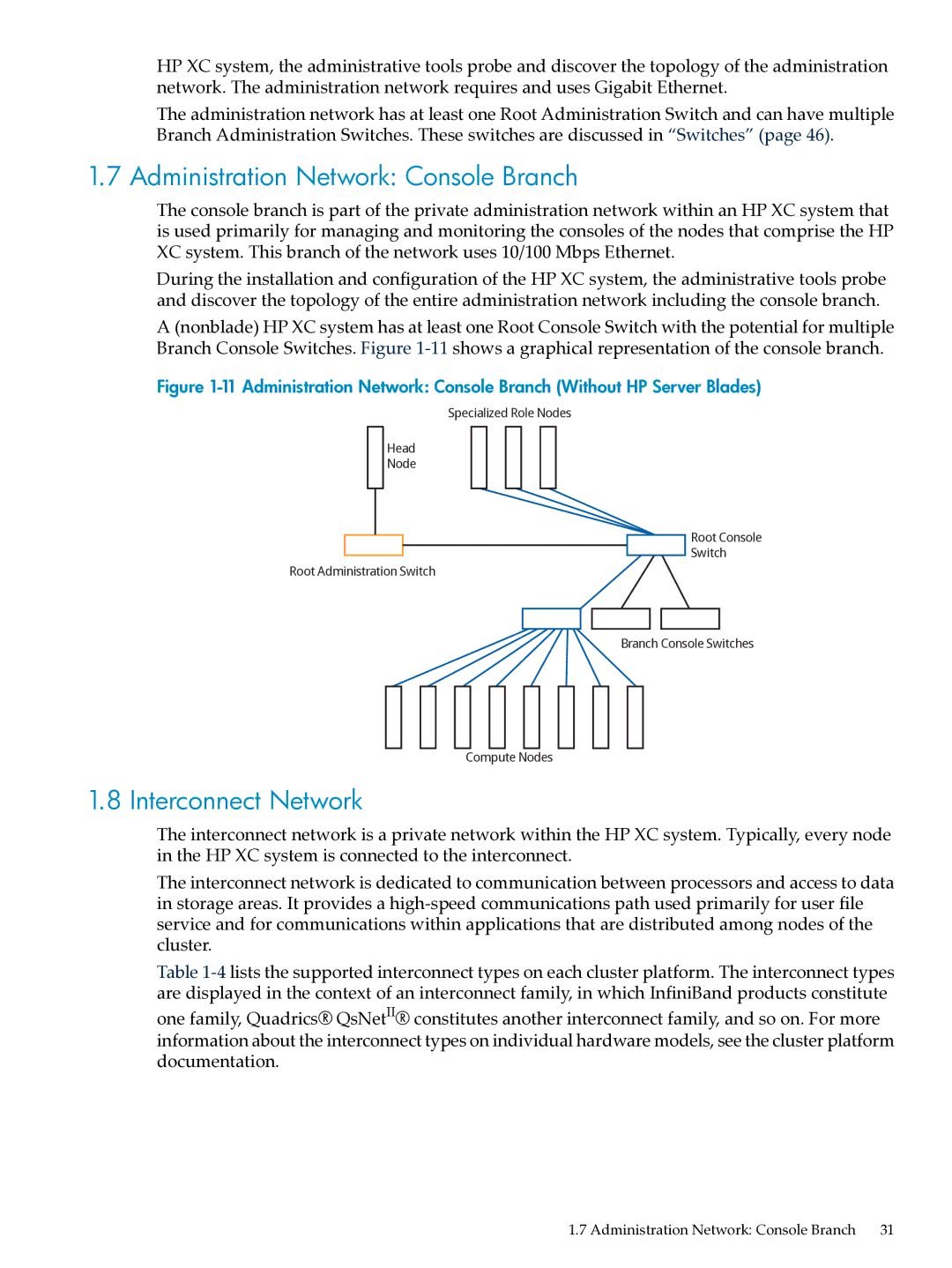 HP XC System Software 3.2.1 manual Administration Network Console Branch, Interconnect Network 