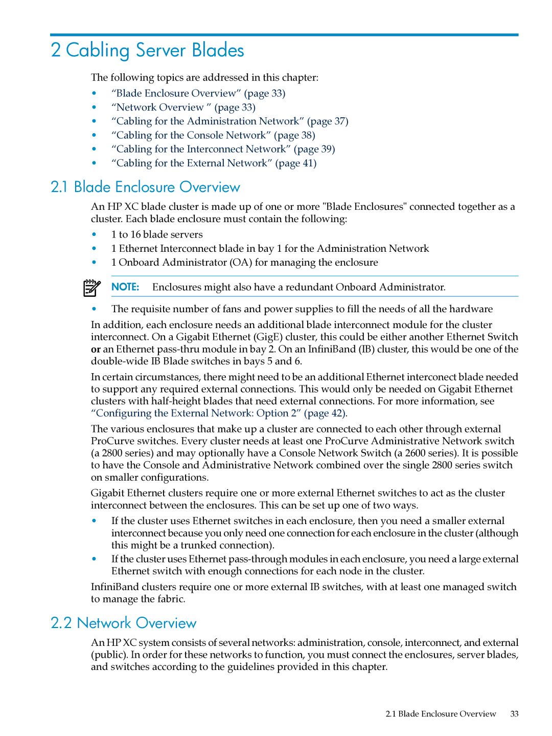 HP XC System Software 3.2.1 manual Cabling Server Blades, Blade Enclosure Overview, Network Overview 