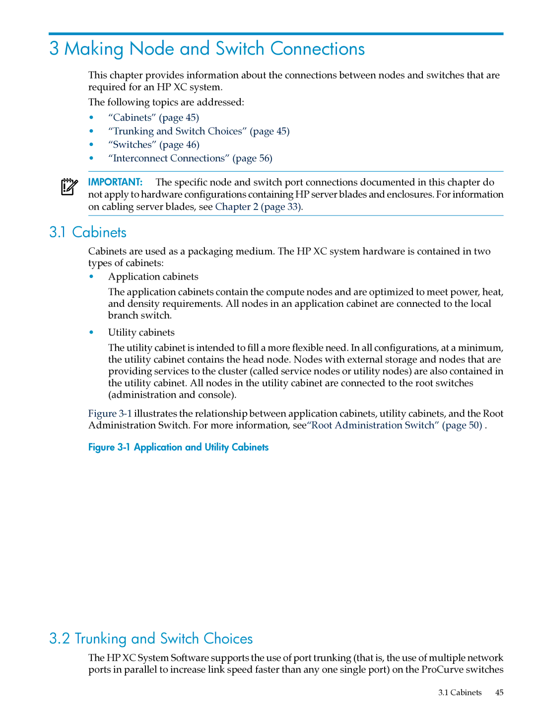 HP XC System Software 3.2.1 manual Making Node and Switch Connections, Cabinets, Trunking and Switch Choices 