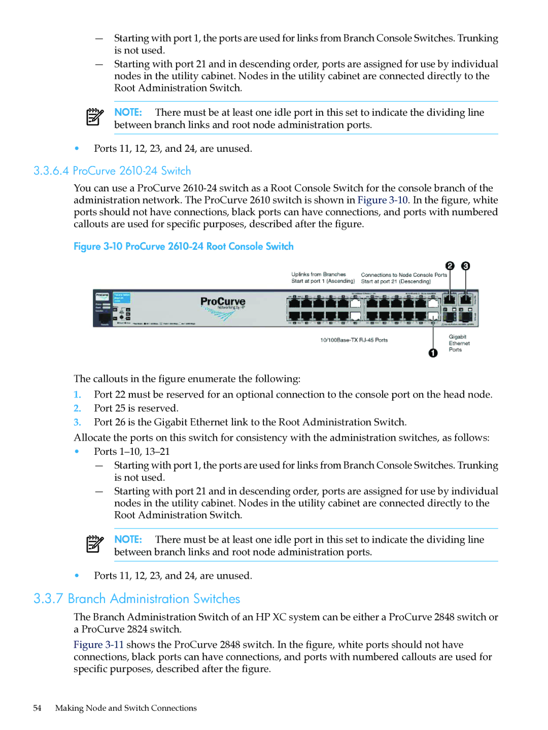 HP XC System Software 3.2.1 manual Branch Administration Switches, ProCurve 2610-24 Root Console Switch 