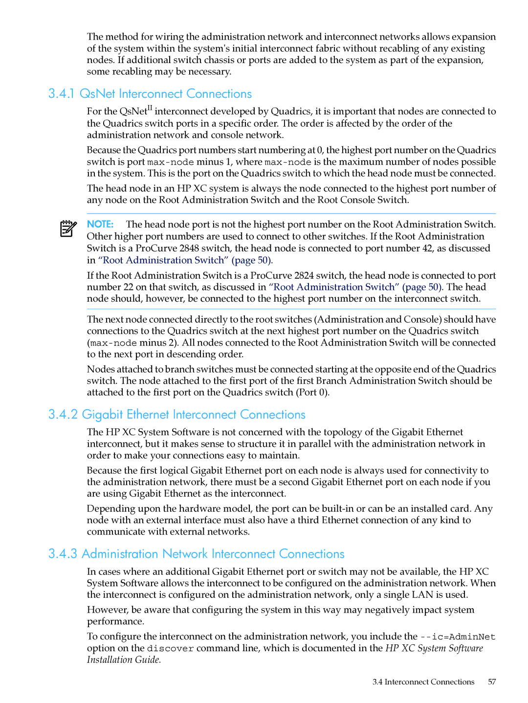 HP XC System Software 3.2.1 manual QsNet Interconnect Connections, Gigabit Ethernet Interconnect Connections 