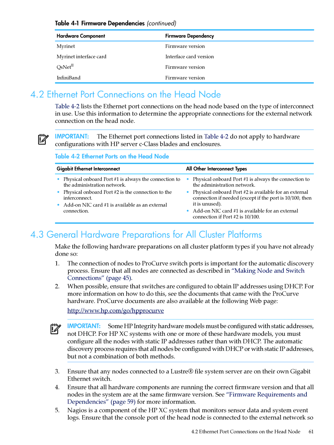 HP XC System Software 3.2.1 manual Ethernet Port Connections on the Head Node, Ethernet Ports on the Head Node 