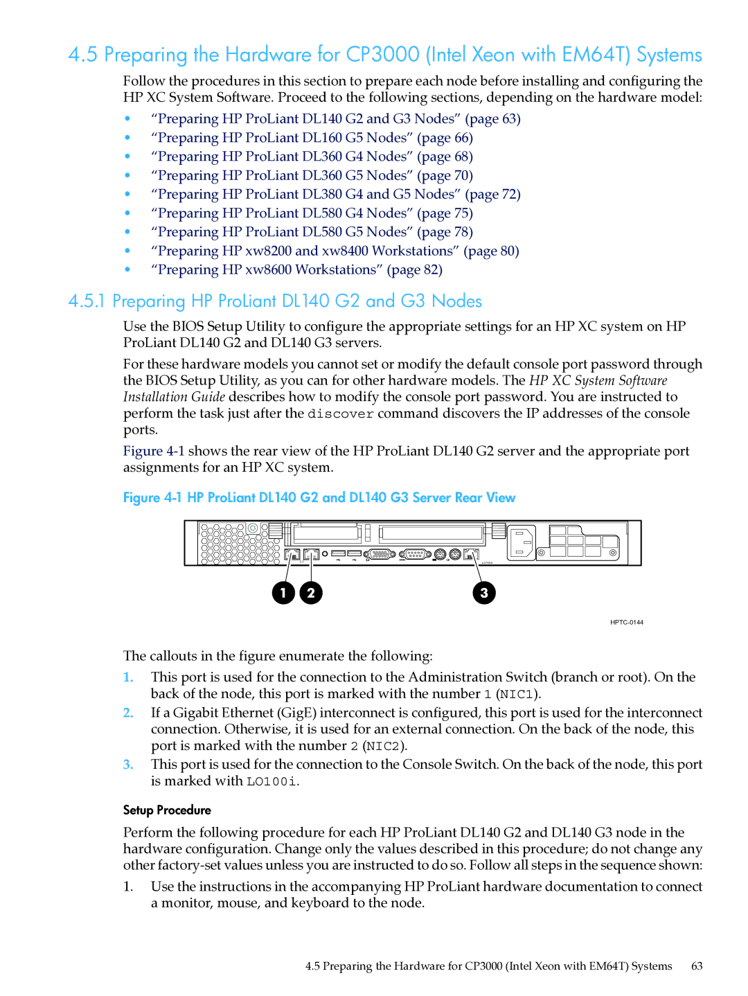 HP XC System Software 3.2.1 manual Preparing HP ProLiant DL140 G2 and G3 Nodes 