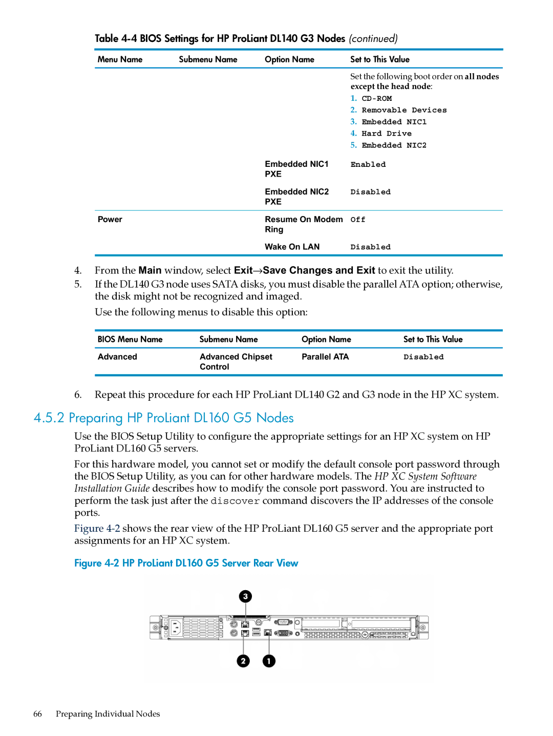 HP XC System Software 3.2.1 manual Preparing HP ProLiant DL160 G5 Nodes, HP ProLiant DL160 G5 Server Rear View 