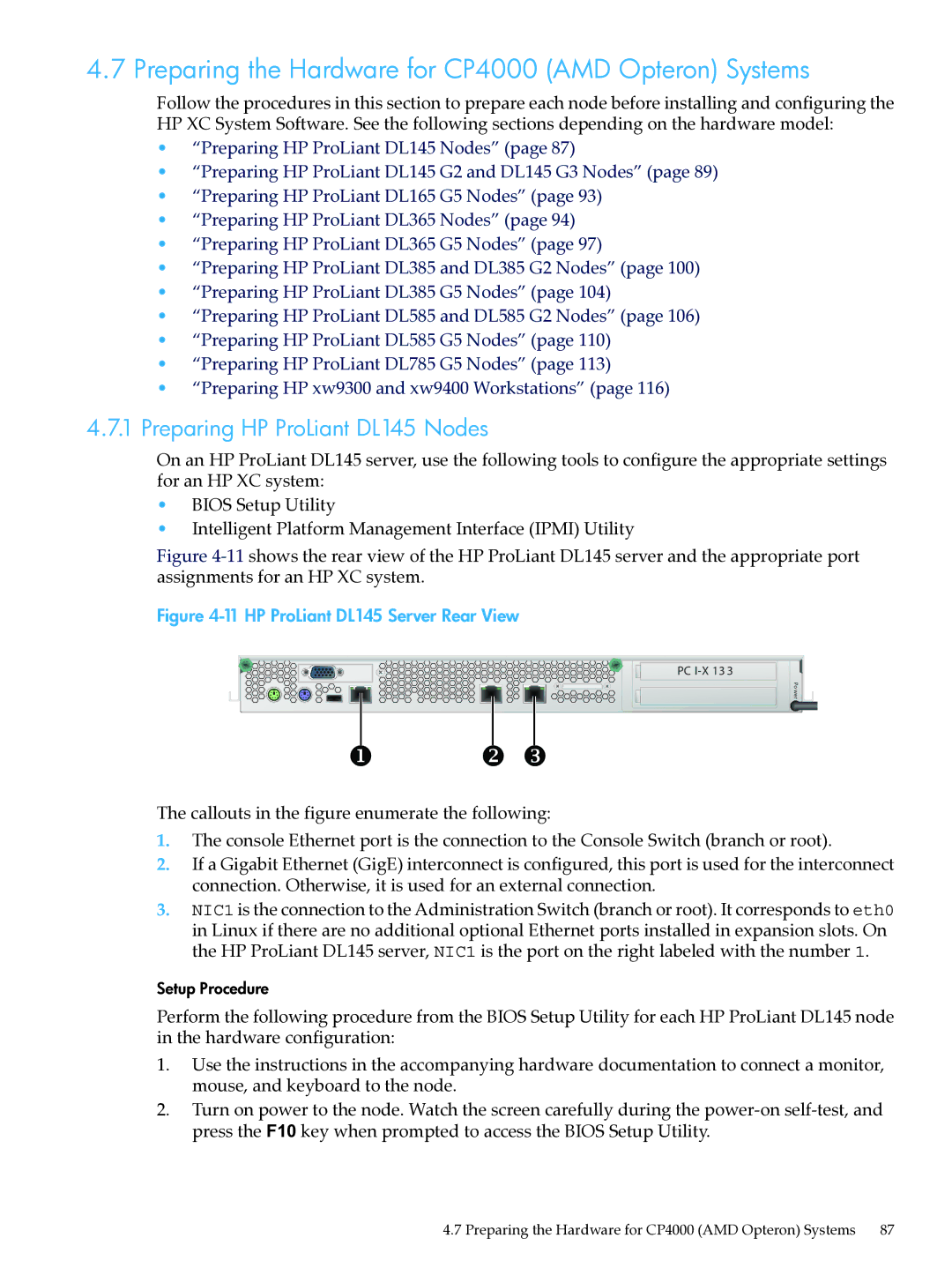 HP XC System Software 3.2.1 manual Preparing the Hardware for CP4000 AMD Opteron Systems, Preparing HP ProLiant DL145 Nodes 