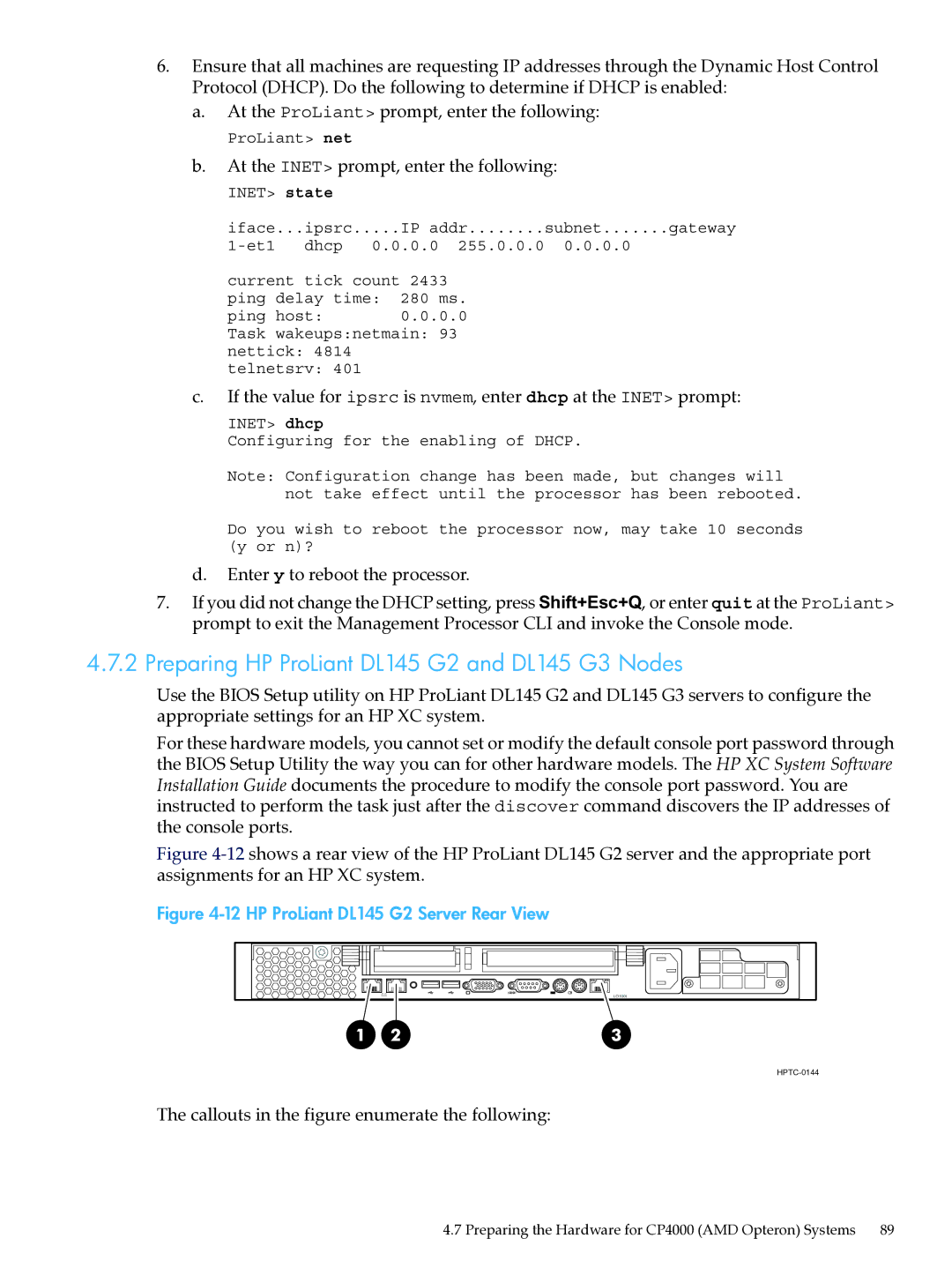 HP XC System Software 3.2.1 manual Preparing HP ProLiant DL145 G2 and DL145 G3 Nodes, HP ProLiant DL145 G2 Server Rear View 