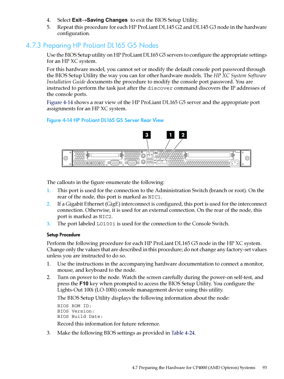 HP XC System Software 3.2.1 manual Preparing HP ProLiant DL165 G5 Nodes, HP ProLiant DL165 G5 Server Rear View 