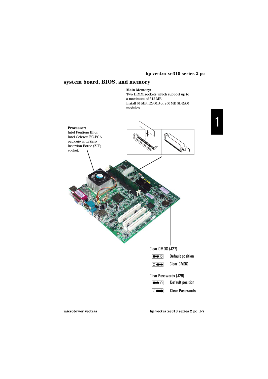 HP vectra, xe310 manual Main Memory, Processor 