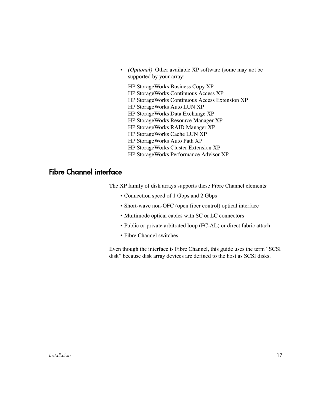 HP XP10000, XP128 manual Fibre Channel interface 