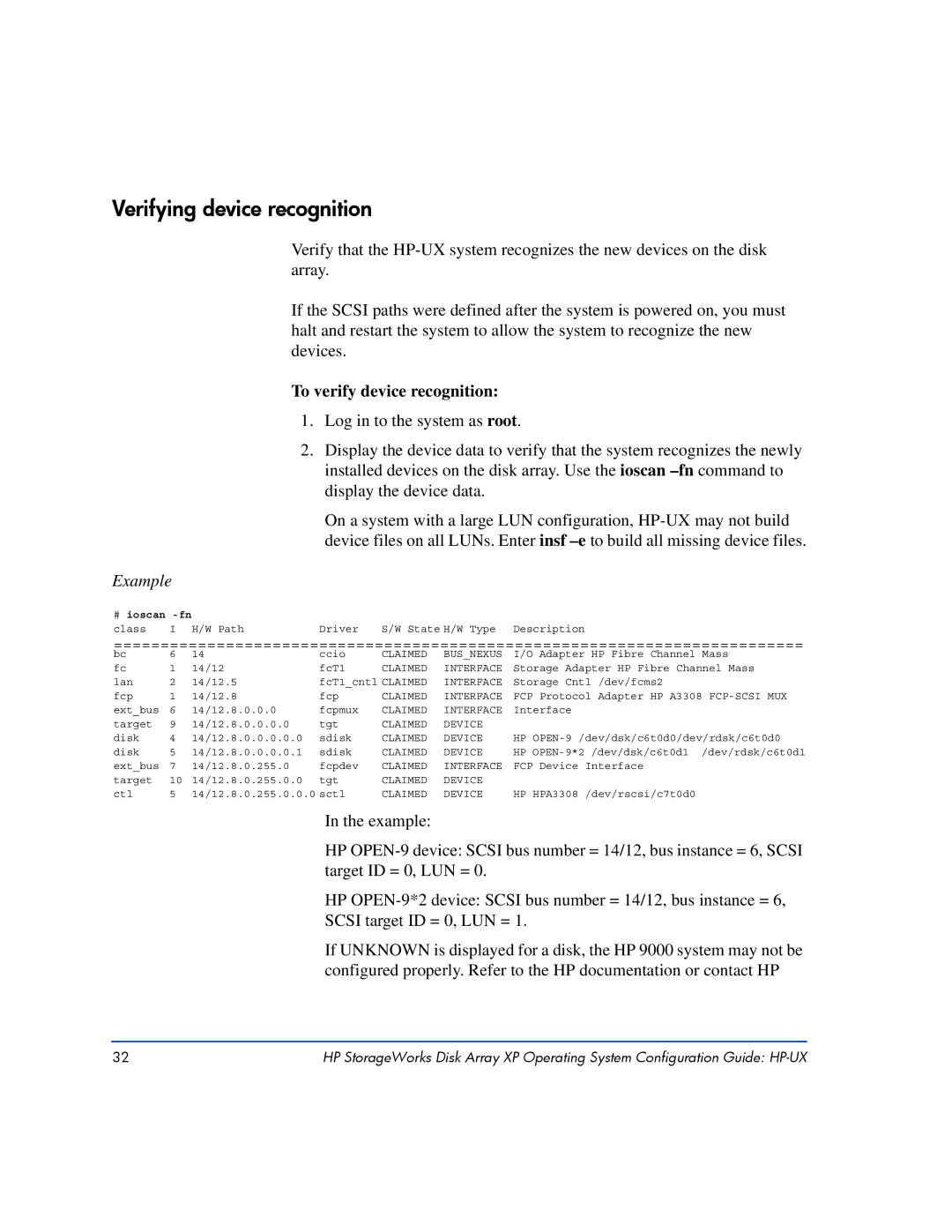 HP XP128, XP10000 manual Verifying device recognition, To verify device recognition 