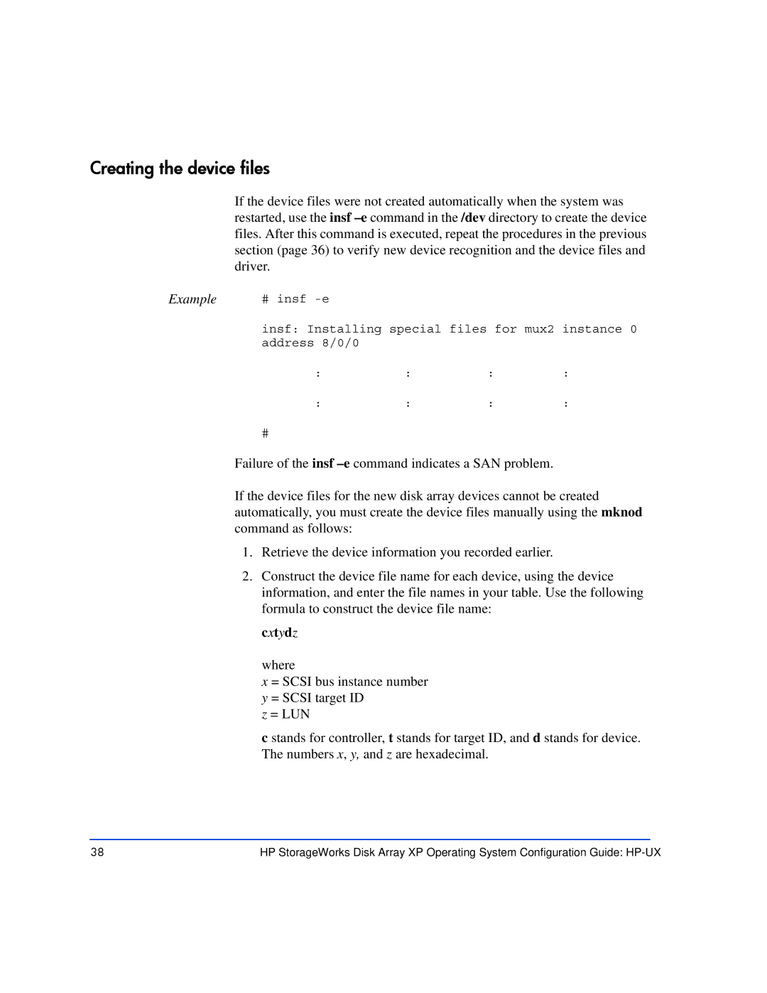 HP XP128, XP10000 manual Creating the device files 