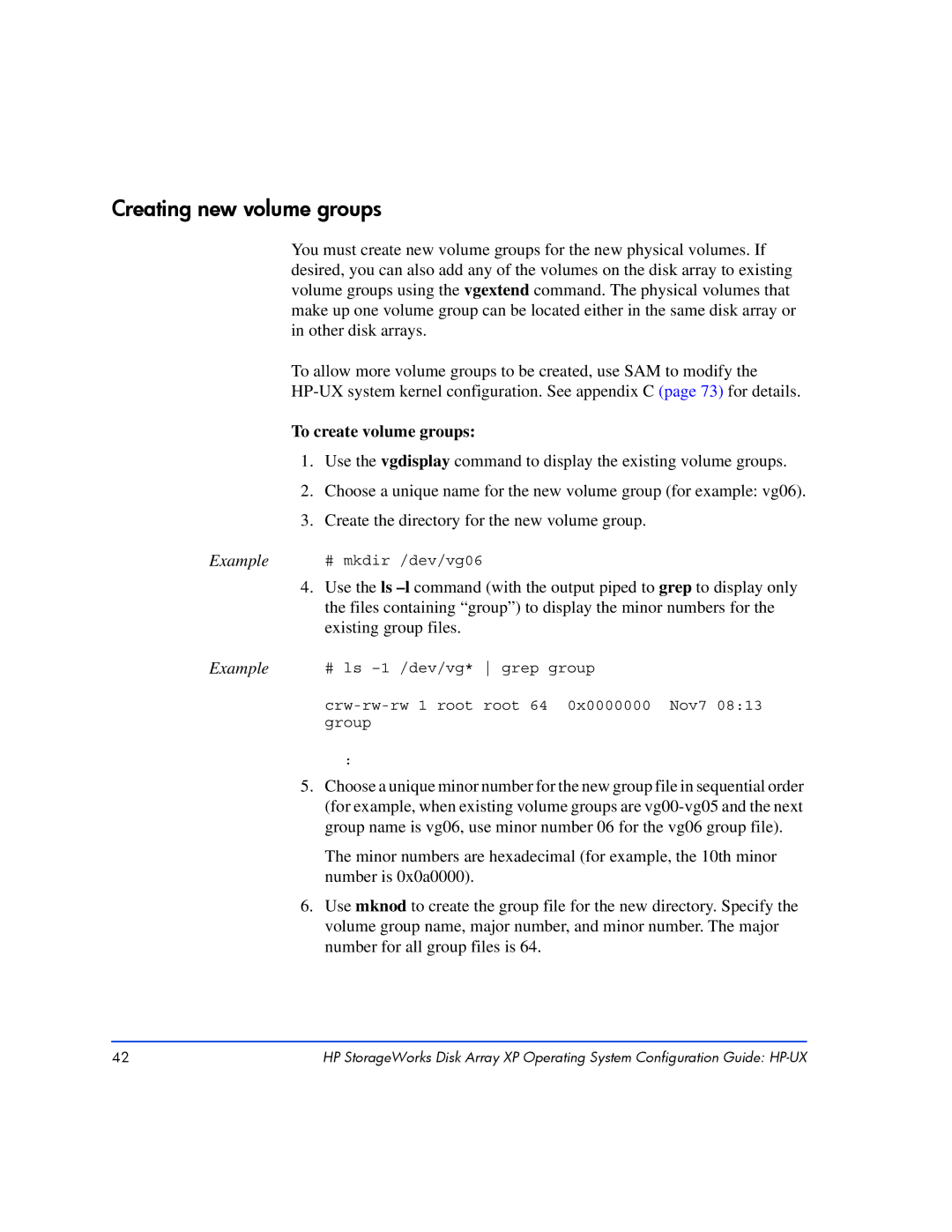 HP XP128, XP10000 manual Creating new volume groups, To create volume groups 