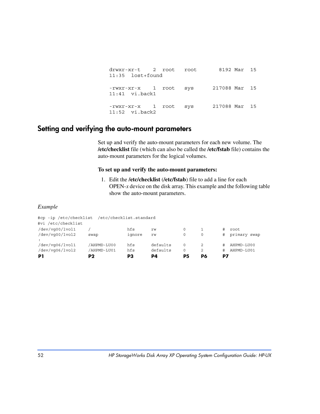 HP XP128, XP10000 manual Setting and verifying the auto-mount parameters, To set up and verify the auto-mount parameters 