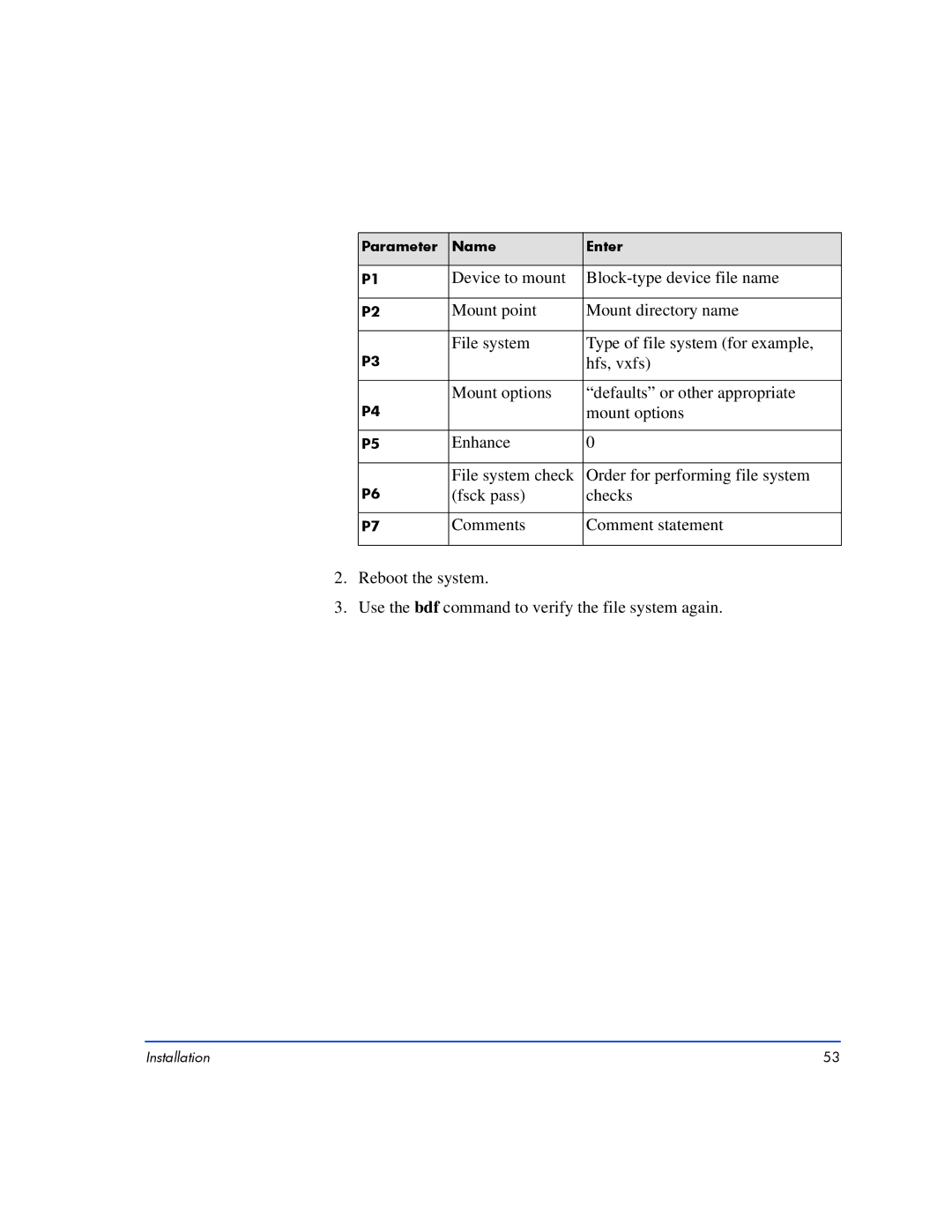 HP XP10000, XP128 manual Parameter Name Enter 