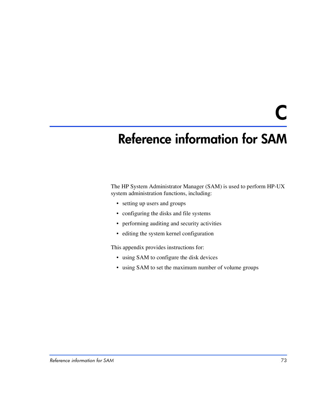 HP XP10000, XP128 manual Reference information for SAM 