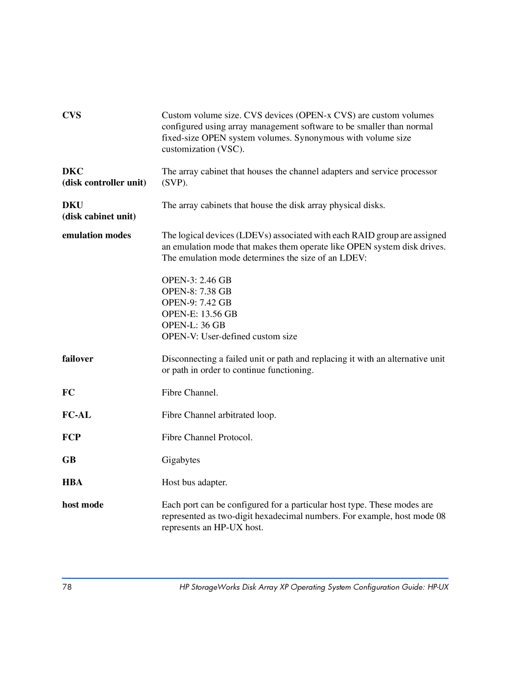 HP XP128, XP10000 manual Disk controller unit, Disk cabinet unit Emulation modes, Failover, Host mode 