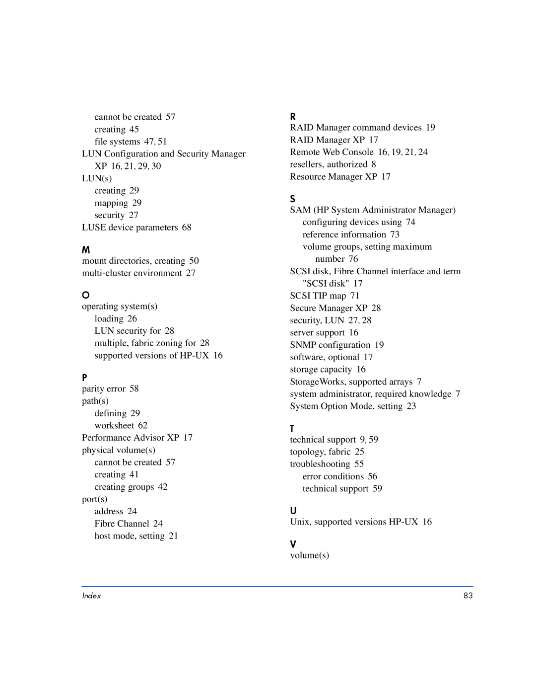 HP XP10000, XP128 manual Index 