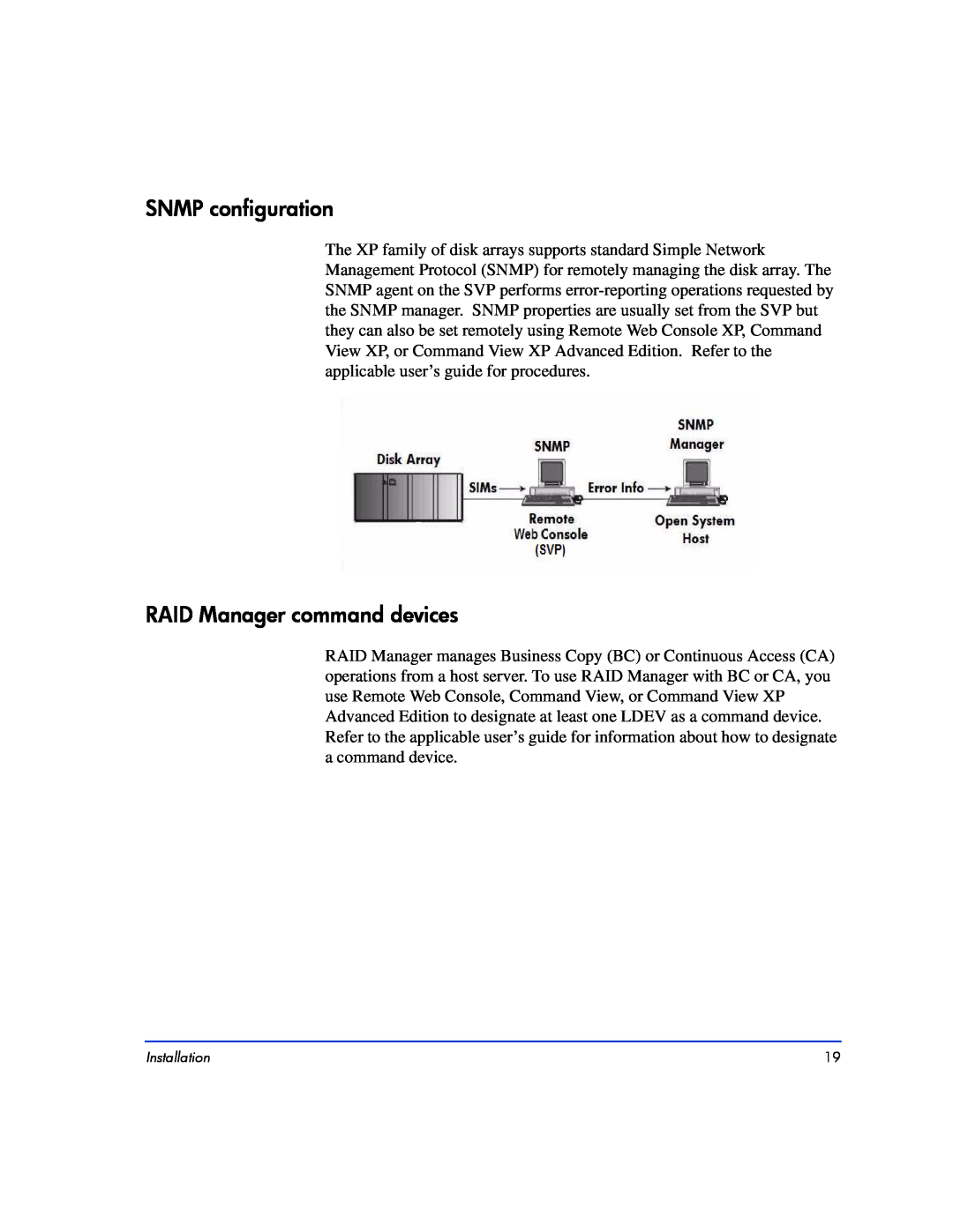 HP XP10000, XP128 manual SNMP configuration, RAID Manager command devices 