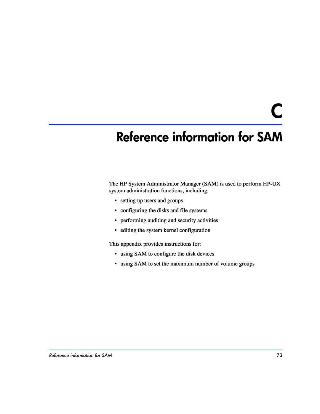 HP XP10000, XP128 manual Reference information for SAM 