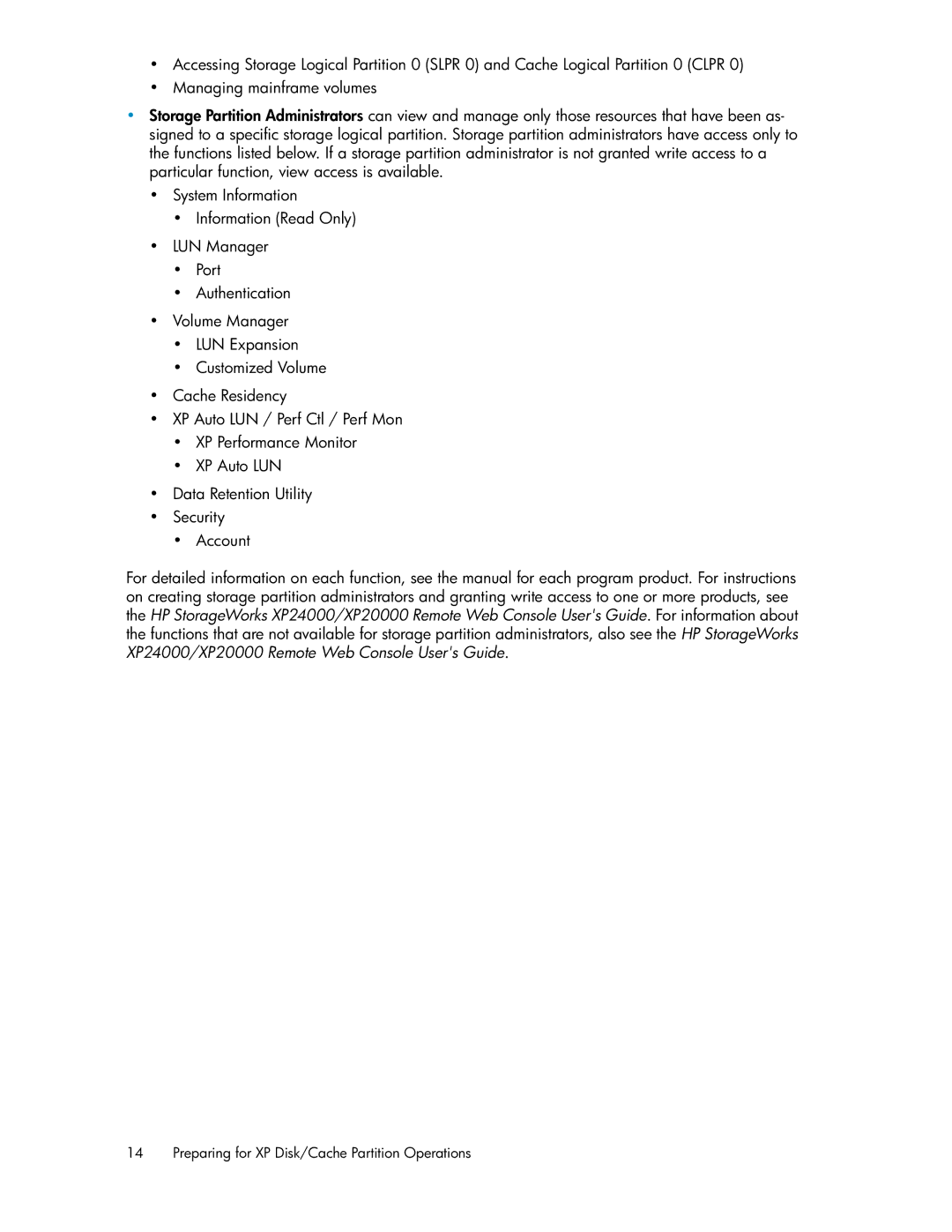 HP XP20000, XP24000 manual Preparing for XP Disk/Cache Partition Operations 