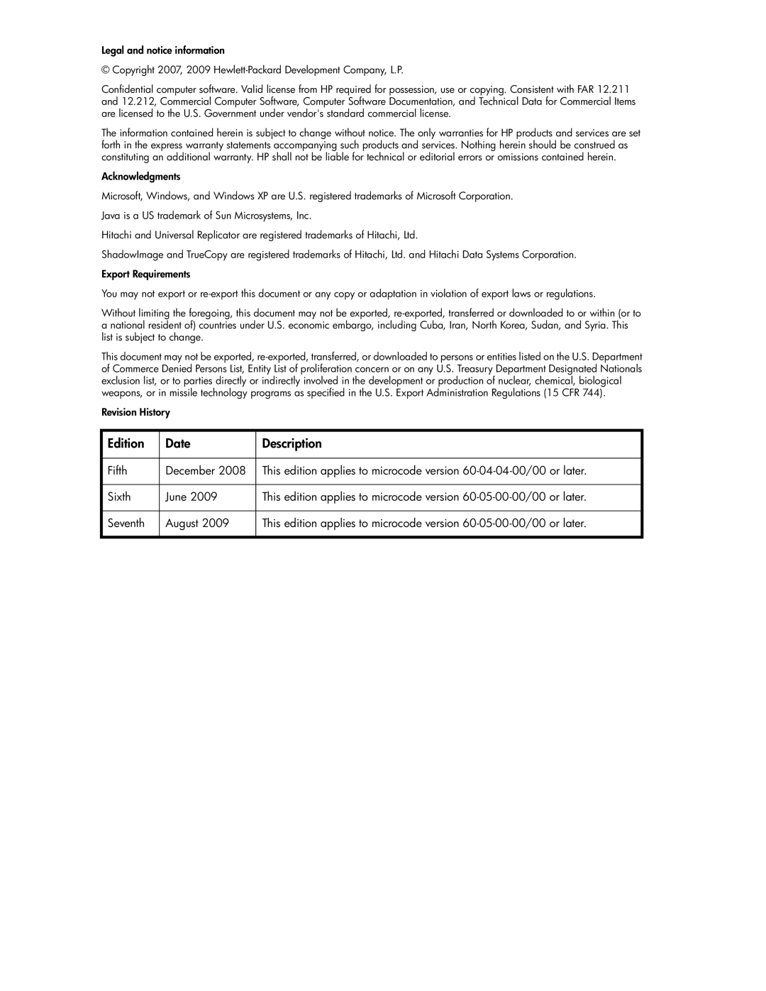 HP XP20000, XP24000 manual Edition Date Description 