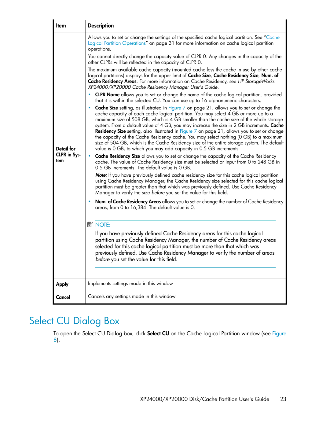 HP XP24000, XP20000 manual Select CU Dialog Box 