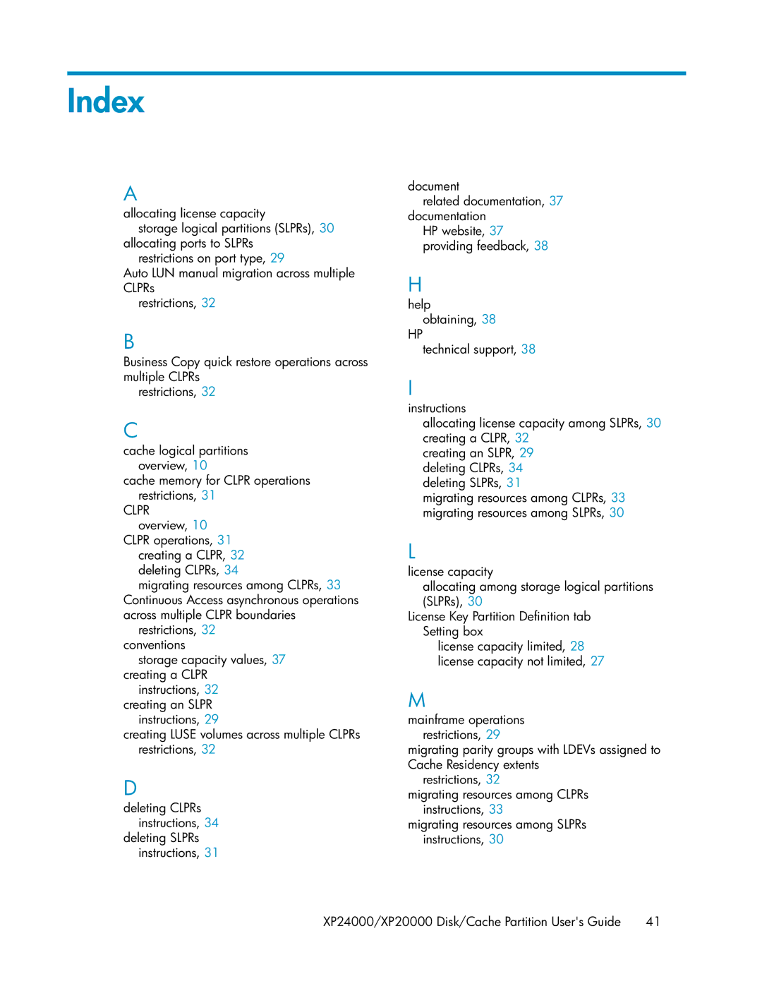 HP XP24000, XP20000 manual Index 