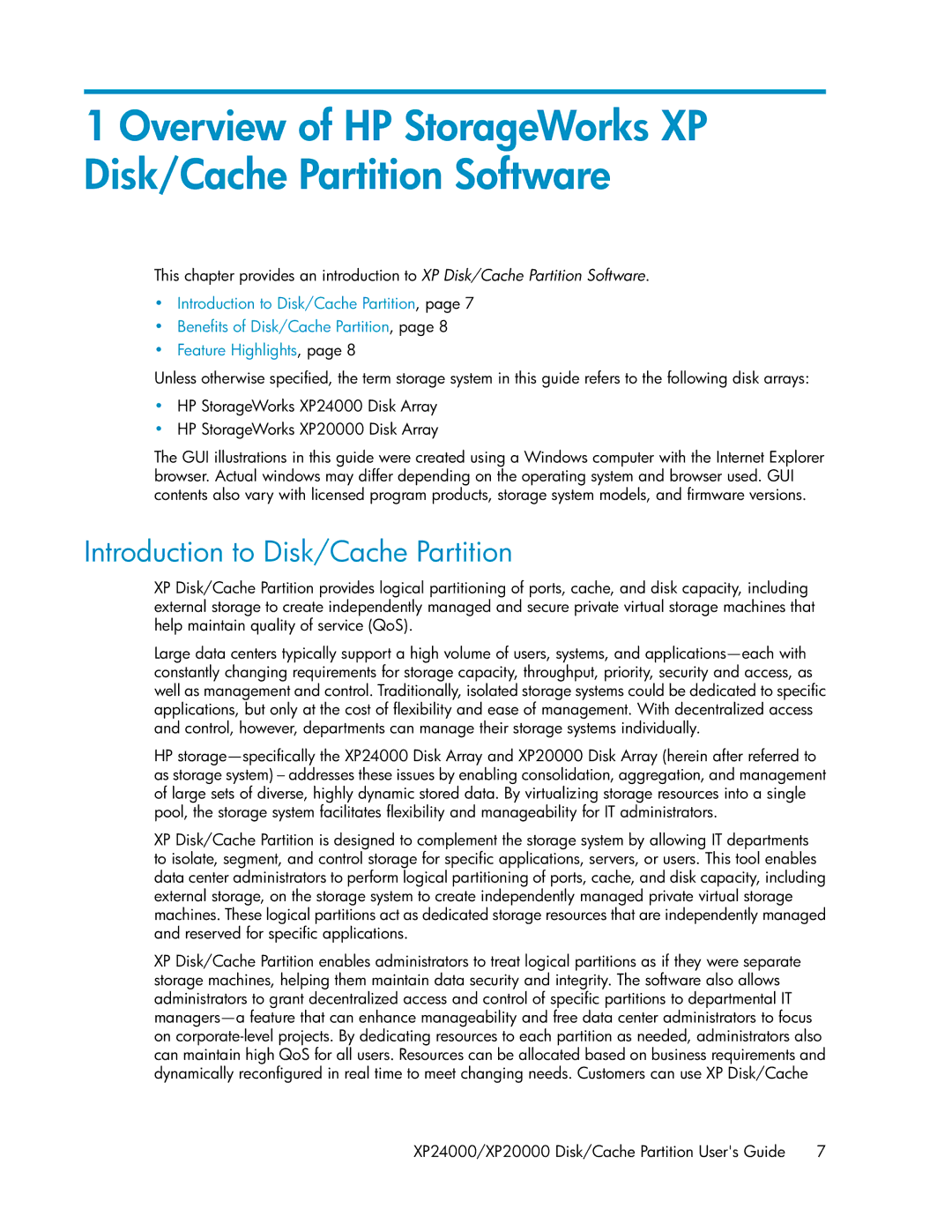 HP XP24000, XP20000 Overview of HP StorageWorks XP Disk/Cache Partition Software, Introduction to Disk/Cache Partition 