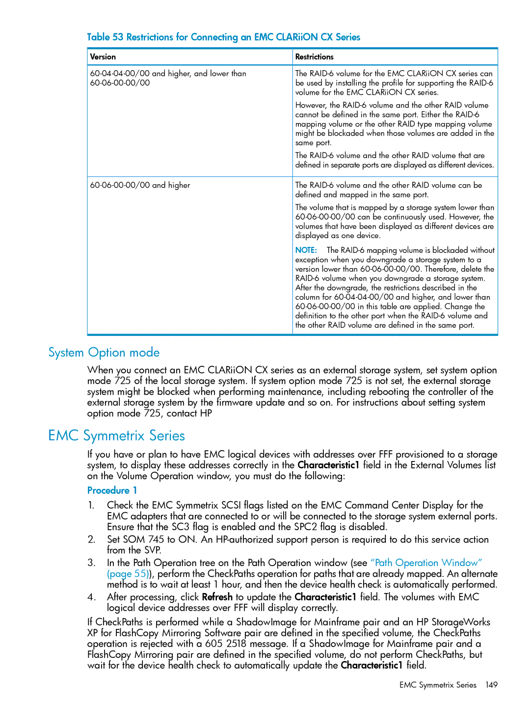 HP XP24000 EMC Symmetrix Series, System Option mode, Restrictions for Connecting an EMC CLARiiON CX Series, Procedure 