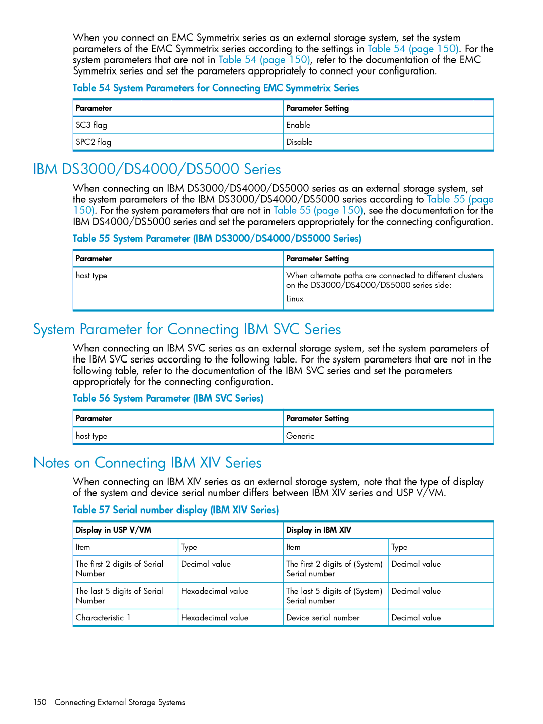 HP XP20000, XP24000 manual IBM DS3000/DS4000/DS5000 Series, System Parameter for Connecting IBM SVC Series 