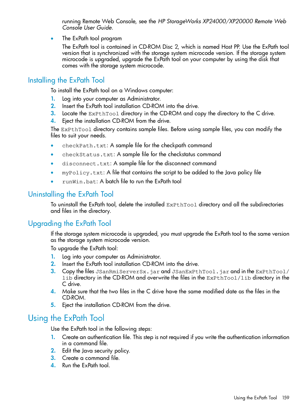 HP XP24000 Using the ExPath Tool, Installing the ExPath Tool, Uninstalling the ExPath Tool, Upgrading the ExPath Tool 