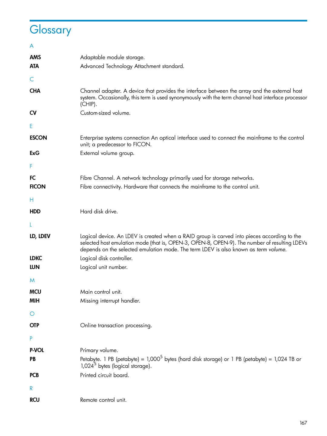 HP XP24000, XP20000 manual Glossary, 167 