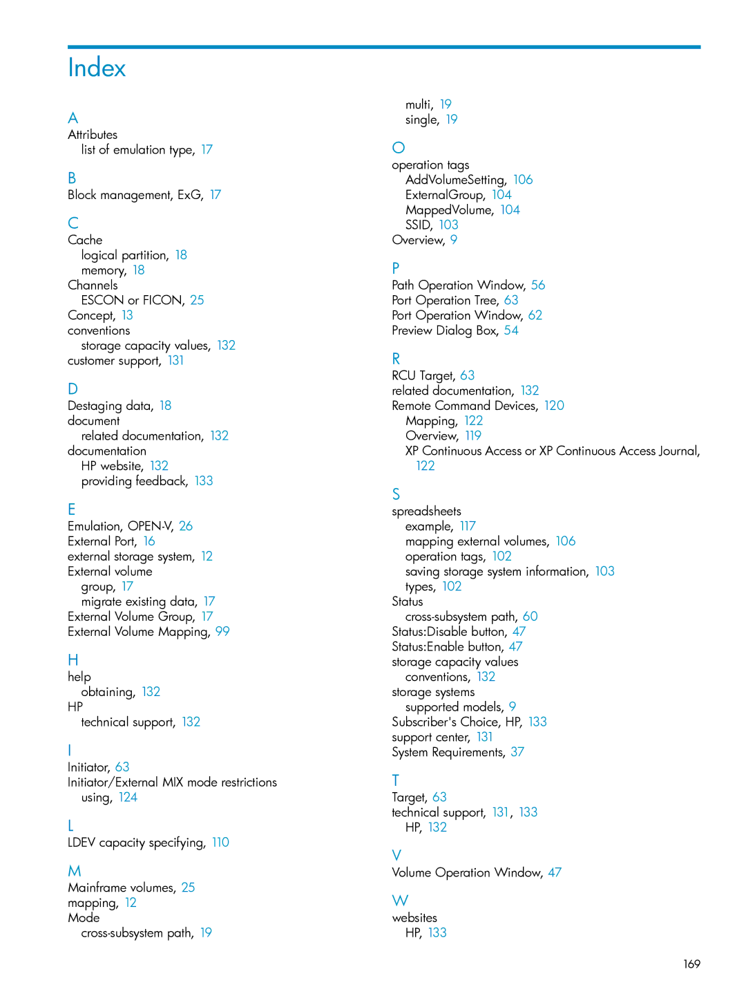 HP XP24000, XP20000 manual Index, XP Continuous Access or XP Continuous Access Journal, 169 
